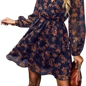 Cupshe Navy and Brown Floral Mini Dress